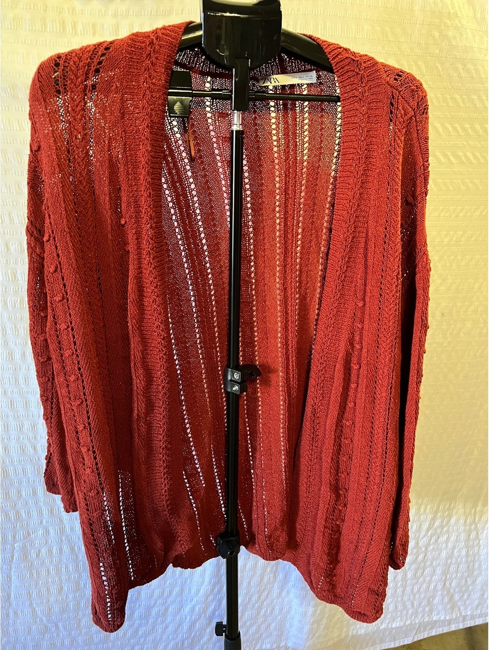 ZARA Rust Terracotta Open Knit Crochet Lightweight Cardigan Sweater